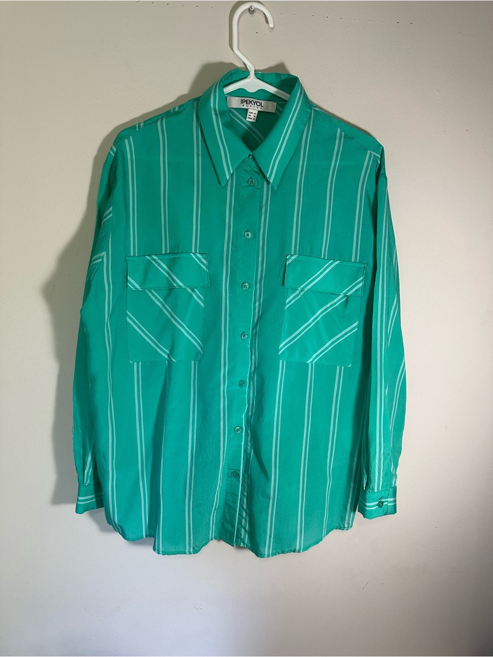 Women’s Bright Green Stripe Button-Up Shirt